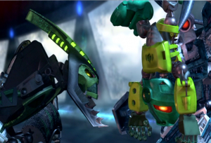 LoMN Matoran Kongu with Nidhiki and Krekka.PNG